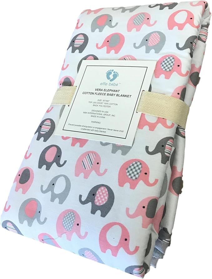 Vera Elephant Cotton Fleece Baby Blanket (Petal Grey) 30"x40"
