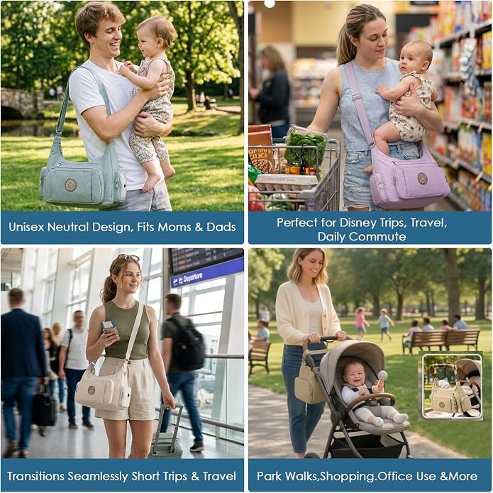 Puffer Crossbody Bags for Women Mom Large Diaper Bag Purse with Wipes & Trash Dispenser Cross Body Purses Messenger Bags | Wipes Dispenser