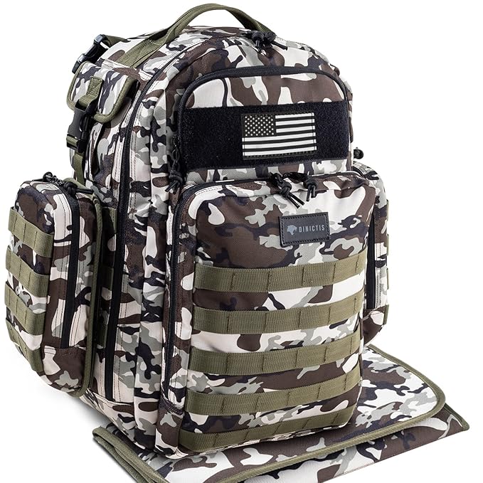 Dinictis Dad Diaper Bag, Mens Diaper Bag Backpack with Diaper Changing Mat, Military Diaper Backpack with Molle Webbing, Waterproof Pouch, Baby Wipes pocket, Insulated Bottle Pockets- Camo