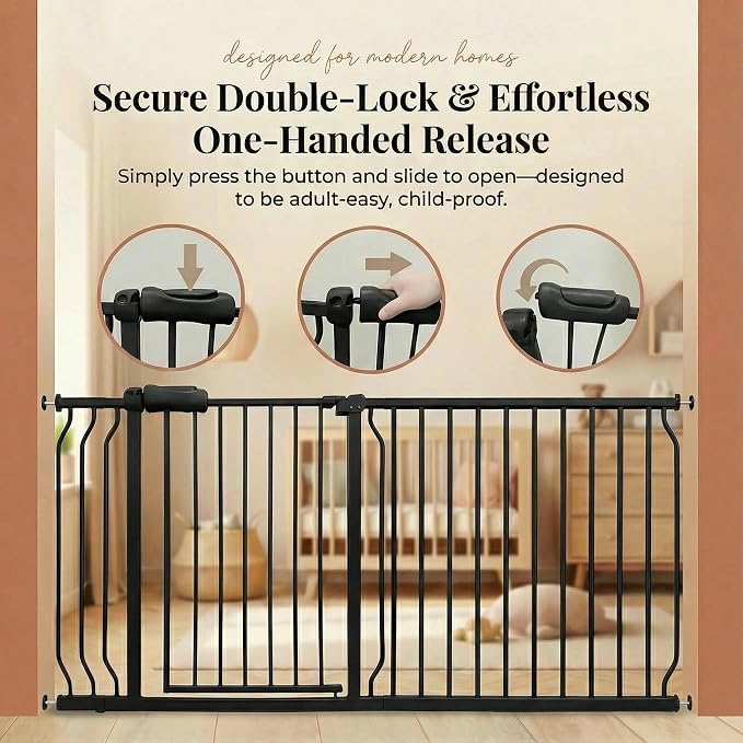 Walk Through Baby & Dog Gate 29-34 Inch, Tension Mounted No Drilling, Indoor Safety Gate for Stairs & Doorways, Metal Design for Kids and Pets, Black