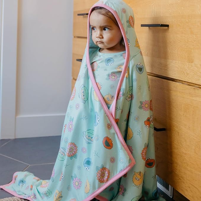 Copper Pearl, Sesame Street Retro Floral Premium Big Kid Hooded Towel