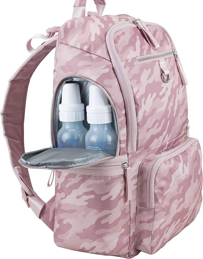 BODHI Baby Waterproof Multi-Function Travel Essentials Baby Tote Diaper Bag Backpack Changing Pad, Stroller Straps for Parents, Unisex, Pink Fluid Camo