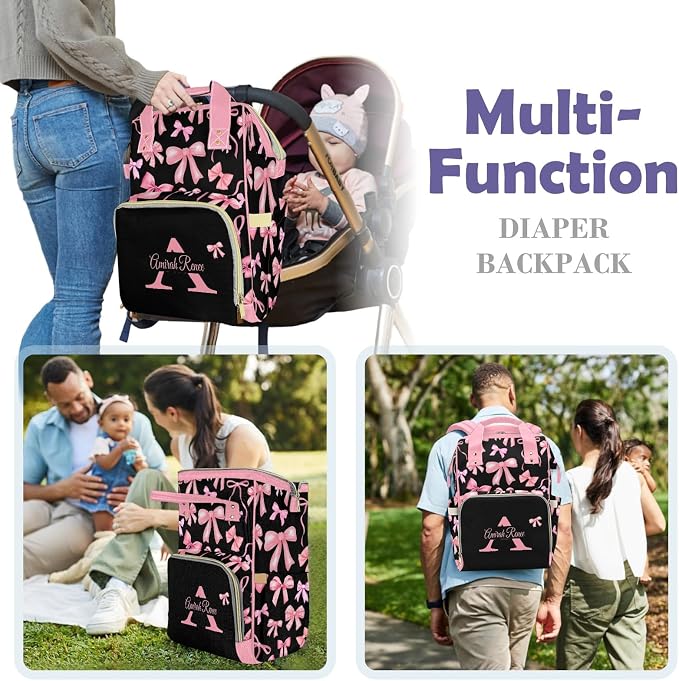 Custom Baby Diaper Bag with Name, Personalized Diaper Backpack for Mom, Waterproof Travel Bag for Girl or Boy Gift