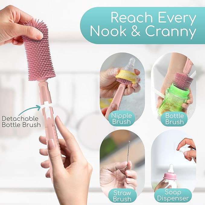 Travel Bottle Cleaner Kit - Versatile Portable Bottle Cleaning Kit for Parents - BPA-Free & Portable Baby Travel Essential - Bottle Drying Rack for Traveling & Everyday Use - Baby Bottles Drying Rack
