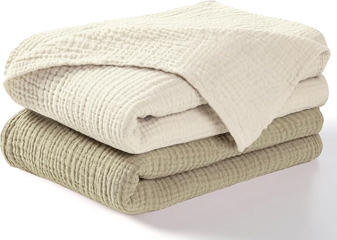 Dreamology Receiving Blanket,Muslin Swaddling Blankets for Newborn Boy,Girl,2 Pack,Soft & Breathable,100% Cotton Swaddle Blanket,Large Baby Swaddle Blanket,44 x 44 inches Muslin Blanket | Olive, Acru