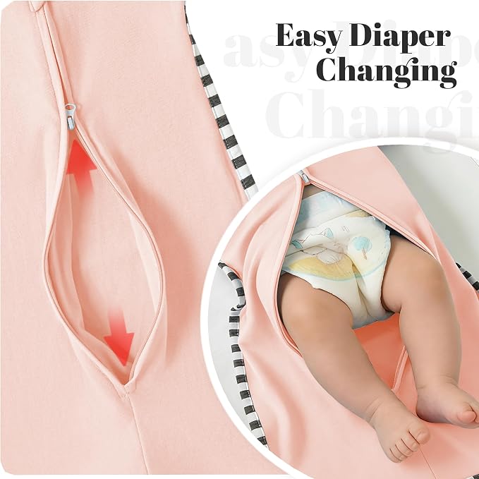 Soft Cotton Swaddle Blanket, Arms Up Baby Sleep Sack, Wearable Sleep Bag for Boys Girls (Pink + Beige, M(3-6 Months))