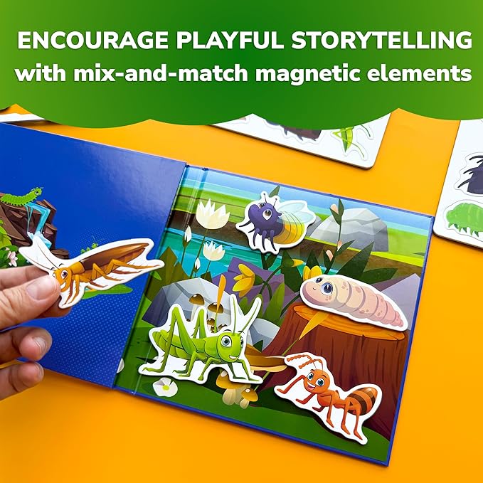 QUOKKA Travel Magnetic Puzzles for Toddlers 1-3 – 20+Pcs Bugs Game with Extra-Long Play Book – Fun Travel Game Toy for Kids Ages 3-5 – Strong Magnets for Car Activities – Fun Toddler Puzzle Ages 2-4