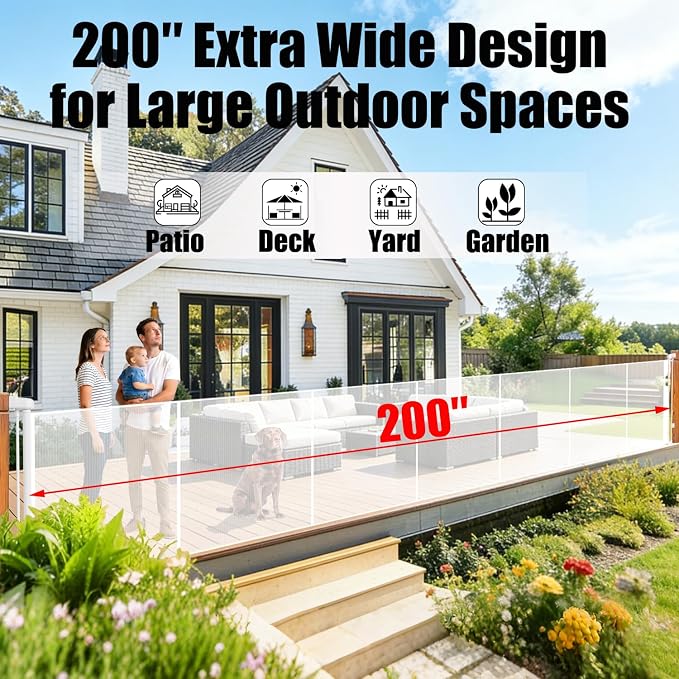 200" Retractable Baby Gates Extra Wide for Large Opening, 41" Extra Tall Retractable Dog Gate Pet Gates, Long Child Safety Mesh Gate with Fiberglass Rods for Stairs, Doorways, Hallways, Indoor/Outdoor