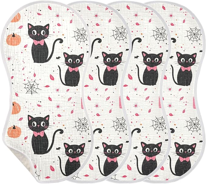 vvfelixl Girly Halloween Cat Burp Cloths for Baby Boy Girls Baby Washcloths Burp Rags 1 Pack