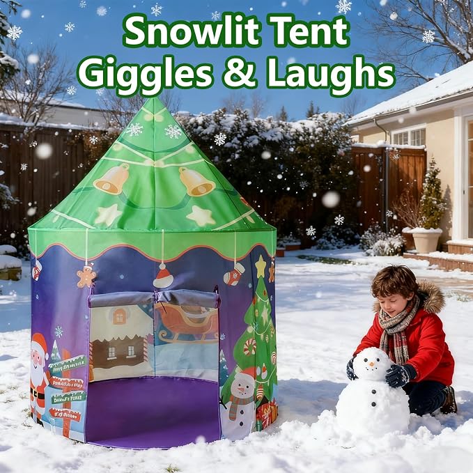 Snowman Kids Play Tent & Pet Playhouse with Roll-Up Door, Festive Christmas Room Decor for Toddlers, Indoor Dog Cat House