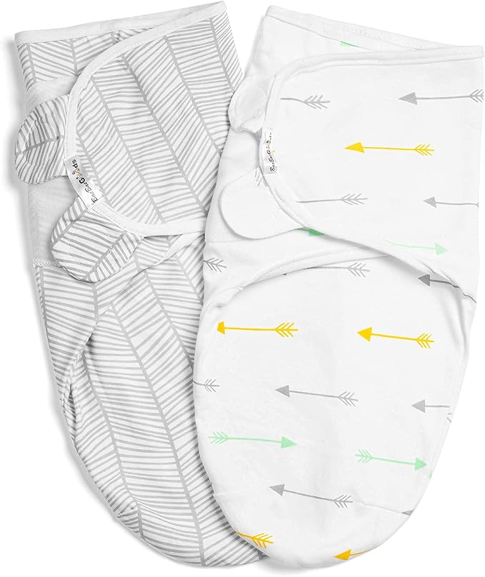 BaeBae Goods Swaddle Blanket, Adjustable Infant Baby Swaddling Wrap Set of 4, Baby Swaddling Wrap Blankets for Boys and Girls Made in Soft Cotton (0-3 Months, Green/Grey Triangles)
