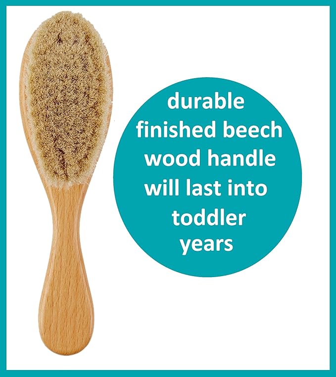 T is for Tame - Ultra Soft Premium Wooden Hair Brush, Natural Bristles for Delicate Baby Scalps, Prevents Cradle Cap, Real Beech Wood Handle (Single Brush)