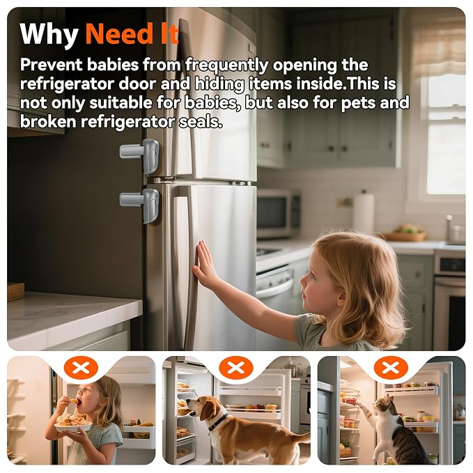 2 Pack Fridge Locks, Refrigerator Door Lock for Kids Baby Safety, Durable ABS Child Proof Freezer Latch to Keep Door Closed, Easy Install Child Lock for Fridge, No Tools Need or Drill