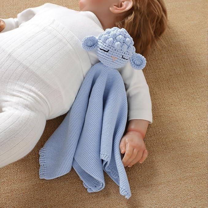 Neiwech Sheep Snuggle Loveys for Babies Cotton Baby Security Blanket for Newborn Infant Boys Girls Blue