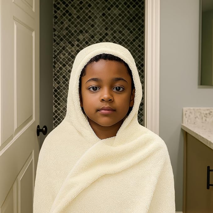 ORIGINAL KIDS Hooded Bath Towel Wrap - 2 Pack - Ultra Soft 100% Cotton Terry Large Oversized Hooded Kids Towel - Shower Pool Beach - 579 GSM Absorbent Quick Dry Plush Gift - 30 x 54 - Ivory