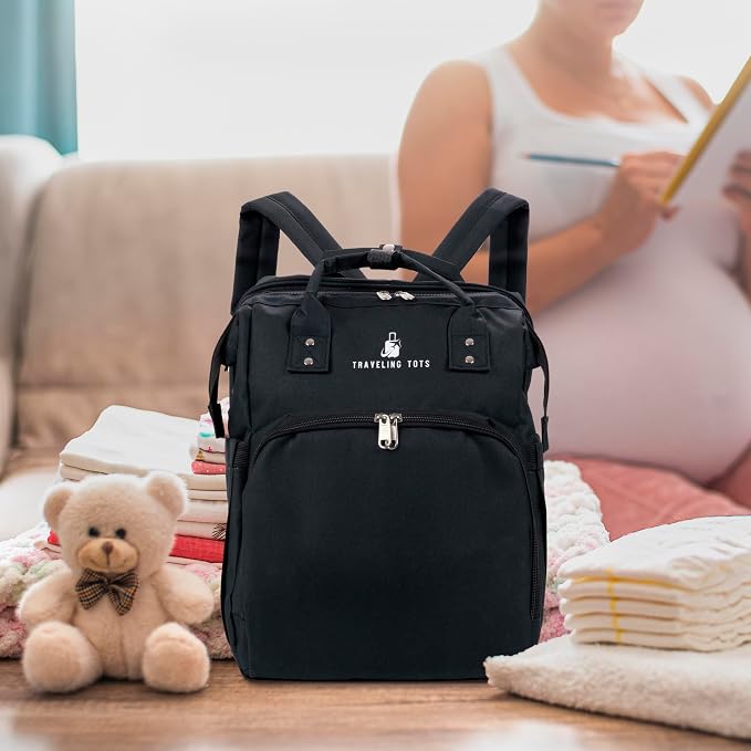 Diaper Bag Backpack, Waterproof Multifunctional Baby Diaper Bag w/Changing Station for Boys & Girls, USB Charging Port, Large Capacity Travel Baby Bag for Mom Dad w/Insulated Bottle, Black