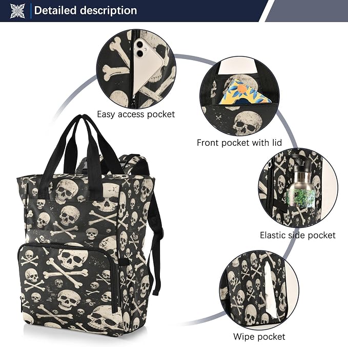 Vintage Skull Crossbones Diaper Bag Large Cap Gift Mom Dad