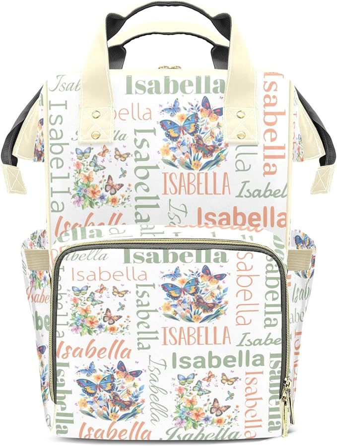 Custom Diaper Backpack, Upgraded Large Capacity Baby Bag, Personalized Changing Backpack With Name, Multifuction Mommy Bag With Insulated Pocket for Girls, Butterfly Green