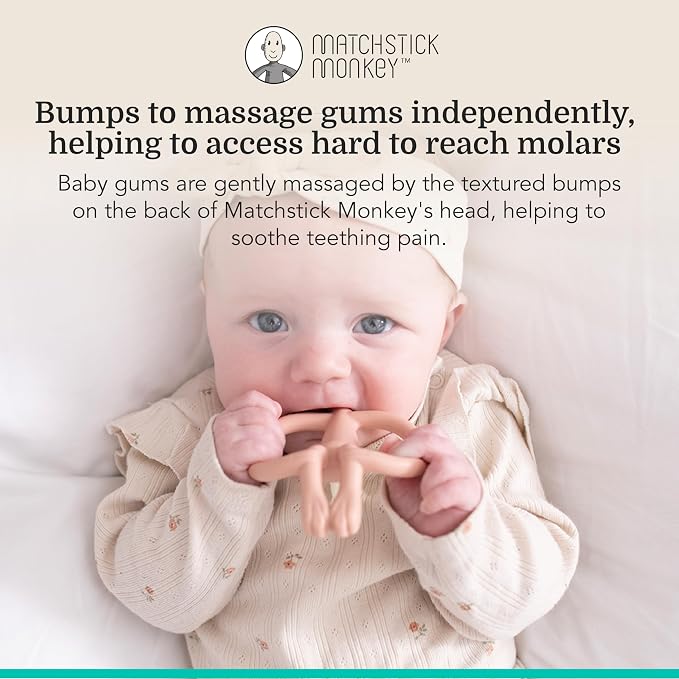 Matchstick Monkey Original Teether & Gel Applicator – Silicone Baby Teether, Easy-to-Grip, BPA-Free, Supports Self-Soothing & Early Brushing, 3 Months+, 4 Inches, Duty Pink
