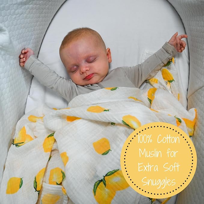 LollyBanks Muslin Swaddle Blanket |Baby Girl Fruit Pattern | Watermelons, Lemons, and Oranges |100% Cotton |New Borns and Infants |Large 47 x 47 inches |Machine Washable