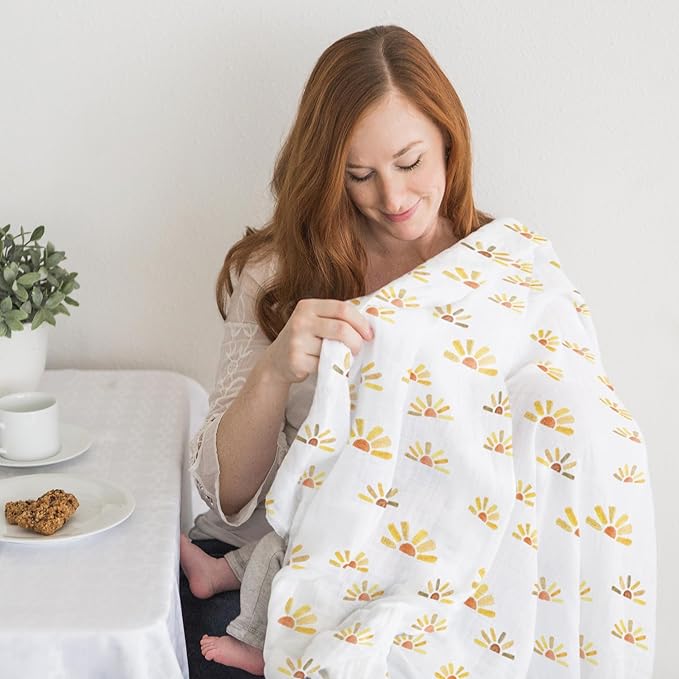 SwaddleDesigns Cotton Muslin Swaddle Blankets, Set of 4, Receiving Blanket for Newborn Babies, Baby Registry & Gift, 46x46 Inches, Watercolor Sunny Days