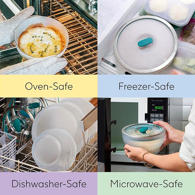Anyday 2-Pack (4-Cup Shallow) Glass Food Storage with Glass Lids | Plastic-Free Meal Prep & Microwave Cookware | Stackable Airtight Storage Container with Vented Lid for Microwave-Safe Reheating