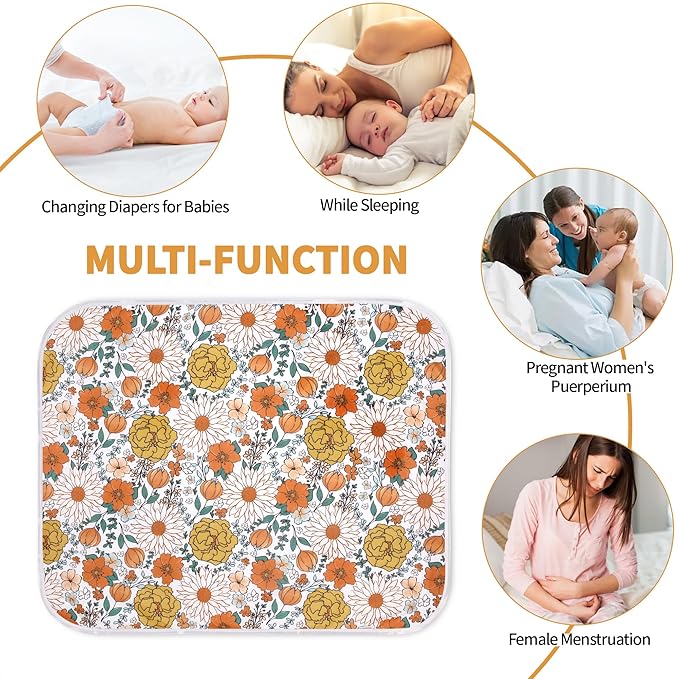 Baby Changing Pad, Diaper Changing Mat for Dresser, Changing Table, Travel, 100% Cotton Surface, Breathable & Waterproof, Shower Gift for Newborn Girls, Extra Large 24" x 30" Daisy Flower