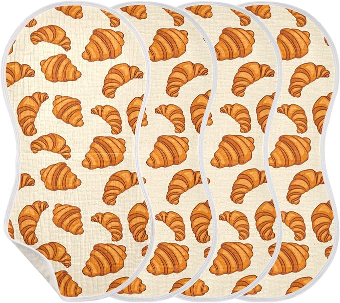 Muslin Burp Cloths for Baby Boys and Girls - 4-Pack Ultra Absorbent Croissants Muslin Washcloths, Newborn Towel, Milk Spit Up Rags, Burp Cloth Bib for Unisex, 22 x 11 Inch