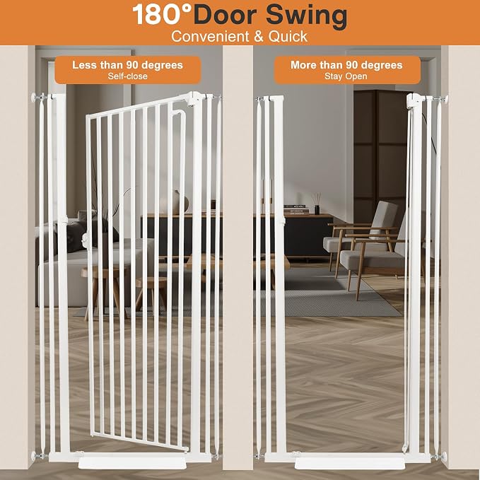 71“ Extra Tall Cat Gate for Doorway：29.4-33.4” Wide Pet Gate, Auto Close/One Handed Open, 1.34” Extra Small Gap, No Drill Pressure Mount Tall Cat Gate for Interior Stairs/Kitchens/Hallways (White)