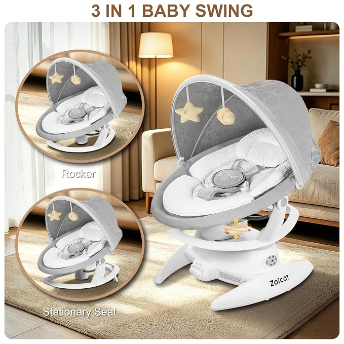 3-in-1 Baby Swing for Infants with Motion Detection, Infant Swing with 5 Speeds & 3 Swing Modes, 12 Melodies, Electric Swing for Baby, Up to 25 lbs, White