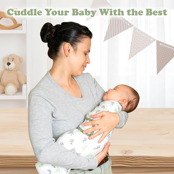 Swaddles for Newborns – 3-Pack Infant Swaddles 0-3 Months – Adjustable Swaddle Sleep Sack – Soft Organic Cotton Baby Wrap for Safe & Cozy Sleep (Green Leaf)