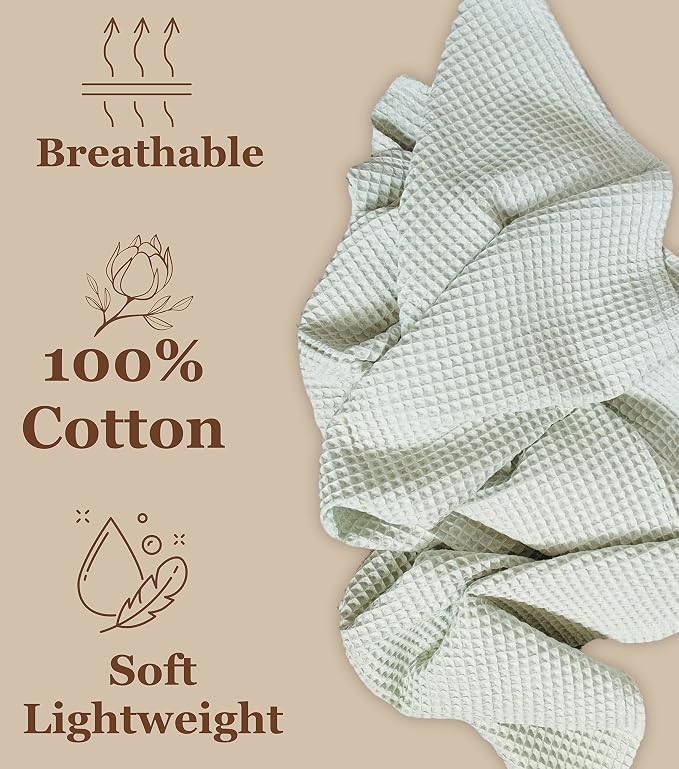 Leyl&Ari Waffle Baby Blanket, 100% Organic Cotton Soft Thin Honeycomb Breathable Summer Thermal for Infant, Newborn, Toddler Crib, Gender Neutral Essential Accessories and Gift, Wayward Willow