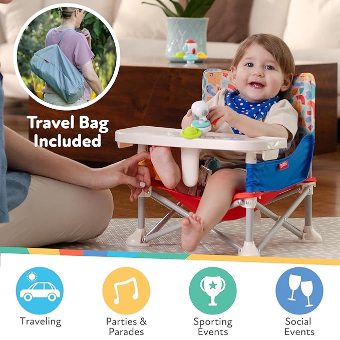 Nuby Pop-Up Booster Seat with Removable Tray - 6+ Months - Portable Booster Seat for Floor for Indoor/Outdoor Use - 3-Point Safety Adjustable Straps - Summer Travel Essentials - Aqua