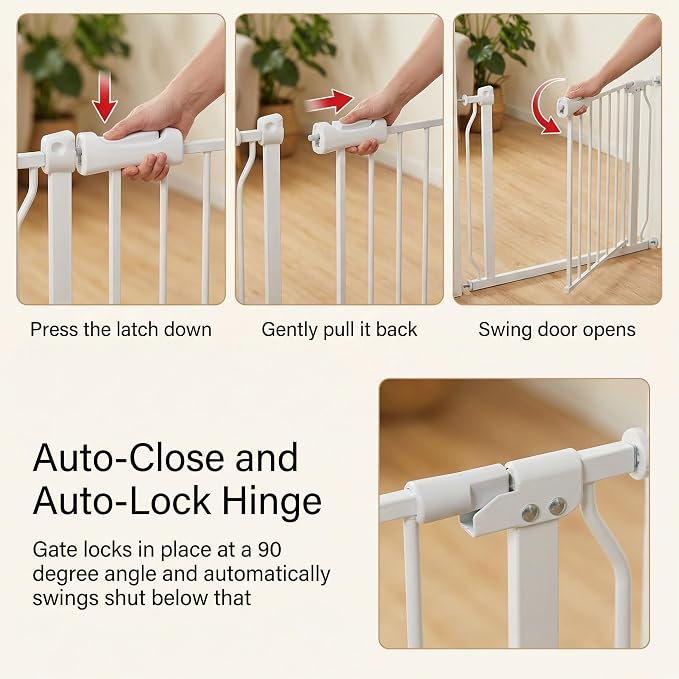 Narrow Baby Gate for Narrow Doorways Small White Tension Indoor Safety Gates Auto Close Walk Through Metal Dog Gate for The House Doorways Stairs (29.13"-33.86"/74-86CM, White)