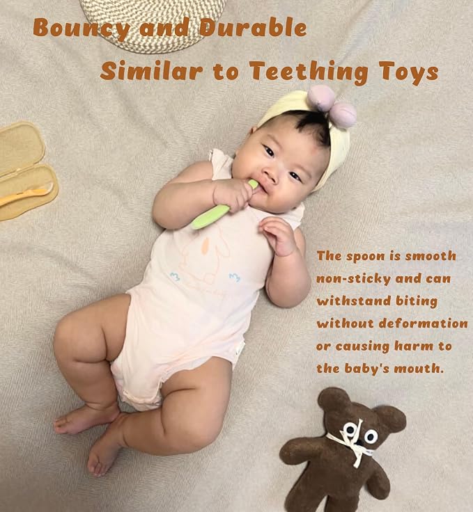 Baby Spoons 2-Pack | Soft Silicone First Stage Feeding Spoon Set with Travel Case | Stage-Based Design for 0-6m & 6m+ | BPA-Free, Gum-Friendly for Infant & Toddler | Lime + Peach