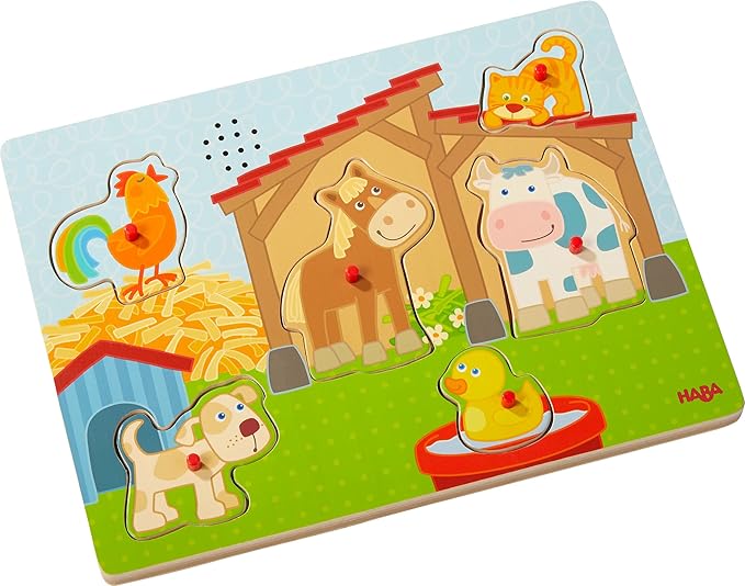 HABA Sounds - Clutching Puzzle in The countryside | wooden peg puzzles for 2 year old with sounds | 303179