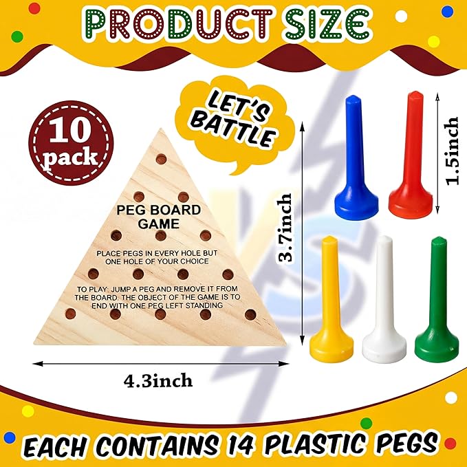 Zhanmai 10 Sets Wooden Triangle Peg, Educational Board, Travel Size, Operation Christmas Learning Puzzles (Multi-Color Peg)