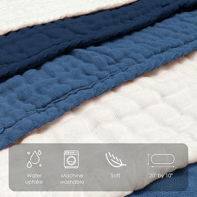 Muslin Burp Cloths for Baby 100% Cotton Burping Cloths for Unisex, Boy, Girl - Large 20'' by 10'' Newborn Essentials Ultra Soft Absorbent Milk Spit Up Rags - 12 Pack - White+Deep Navy Series