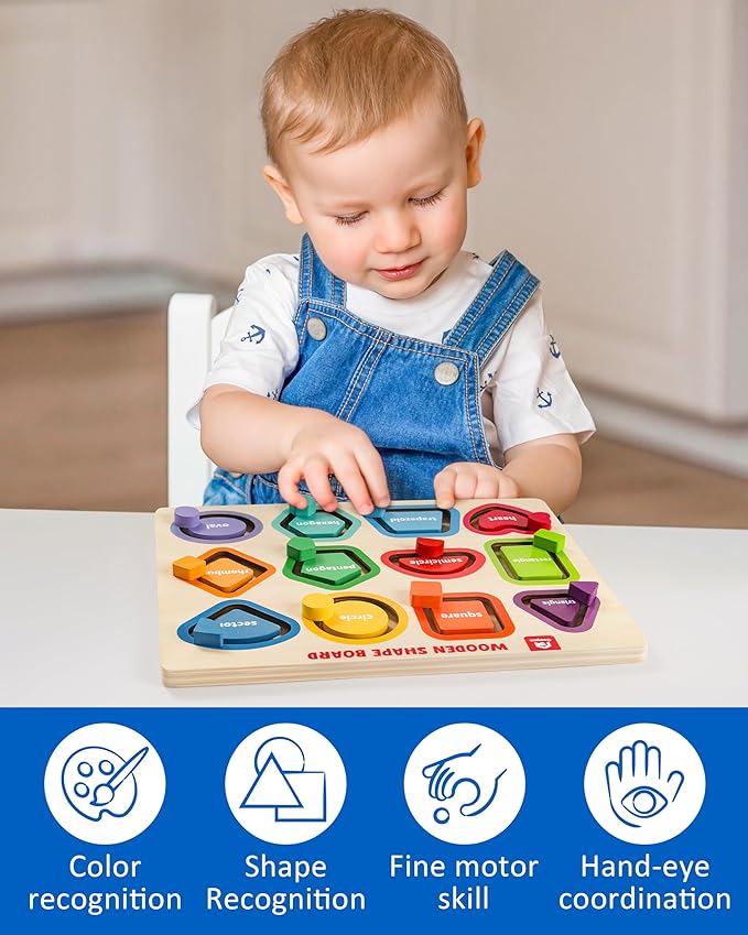 Coogam Wooden Color Shape Puzzle Board for Toddlers, Movable Sorting and Stacking Montessori Peg Board Matching Game Activities, Fine Motor Educational Learning Toys for Kids 3 4 5 Year Old