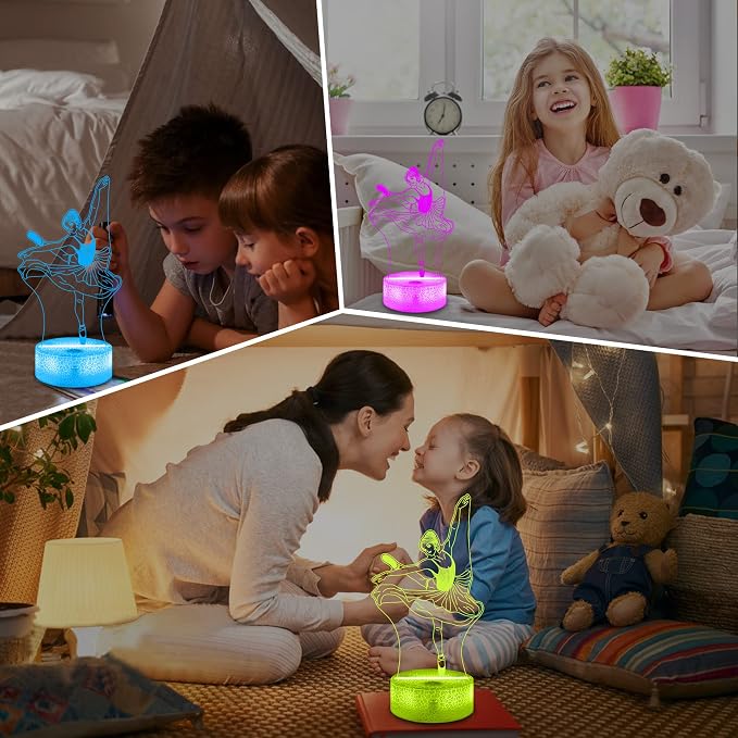 Lampeez Ballet Gifts Kids 3D Ballerina Night Light Ballet Dancer Lamp with 16 Colors Remote Control Changing Birthday Xmas Gift Idea for Boys and Girls