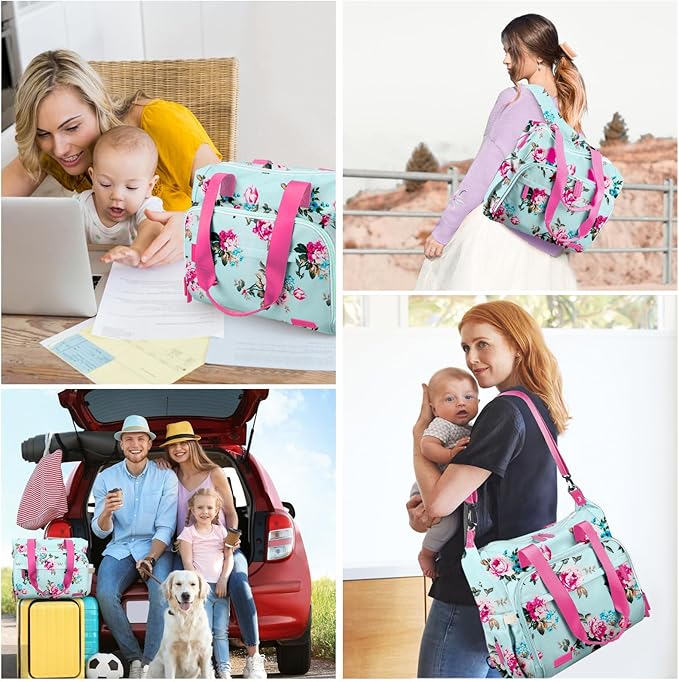 Pripher Diaper Bag Backpack Mommy Bag Large Capacity Diaper Backpack Travel Essential Baby Diaper Bag for Mom and Dad, Blue Floral