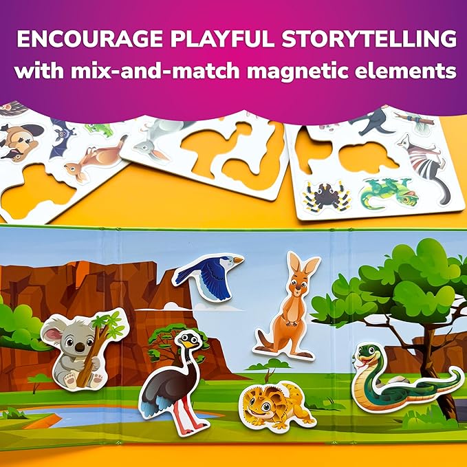 QUOKKA Travel Magnetic Puzzles for Toddlers 1-3 – 20+Pcs Australia Game with Extra-Long Play Book – Fun Travel Game Toy for Kids Ages 3-5 – Strong Magnets for Car Activities – Fun Toddler Puzzle 2-4