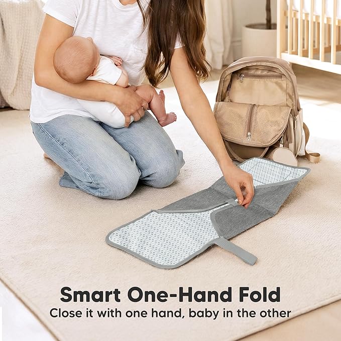 KeaBabies Portable Changing Pad for Baby, Travel ??26 x 21 Wipeable, Waterproof, Foldable Baby Diaper Changing Mat for Diaper Bag, Caddy, Car, Bed, Newborn, Compact Changer Mat Station (Classic Gray)