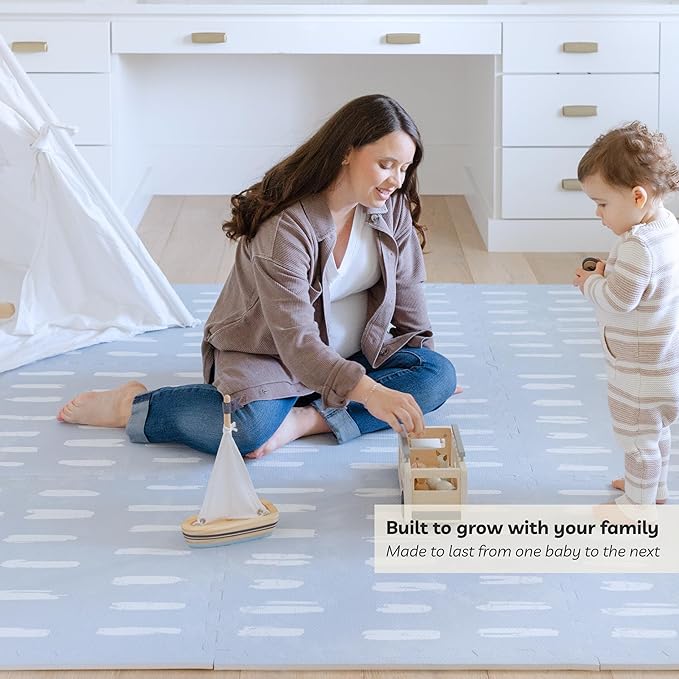 Little Landings Baby Play Mat for Floor - Shoreline (6x6ft) - Premium EVA Foam Play Mat for Babies & Toddlers (Ages 0-5+) Non-Toxic Playmat for Tummy Time, Crawling & Playroom - Stylish & Comfortable