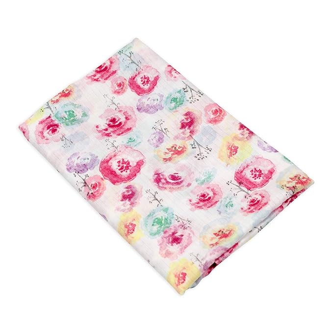 HonestBaby 3-Pack Organic Cotton Swaddle Blankets, Rose Blossom, One Size