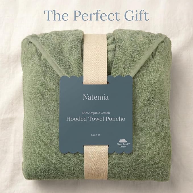 Natemia Hooded Towel Poncho – 100% Organic Cotton - Kids & Toddler Beach Towel with Hood - GOTS Certified - Gentle on Sensitive Skin - Cozy Swim & Bath Towel for Boys, Girls - Perfect Registry Gift