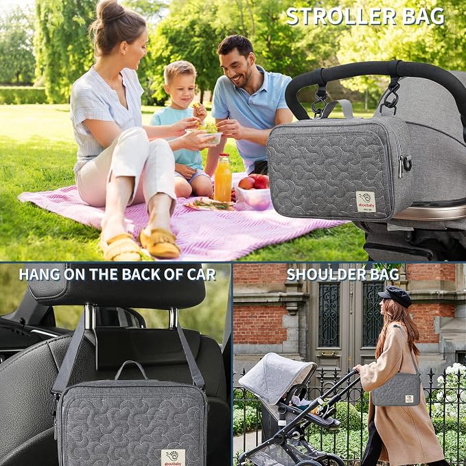 TRENDPLAY Small Diaper Bag Stroller Bag Diaper Organizer Caddy for Diapers with Insulated Pocket, Stroller Straps and Adjustable Shoulder Strap,Universal Fit Most Strollers, Gray