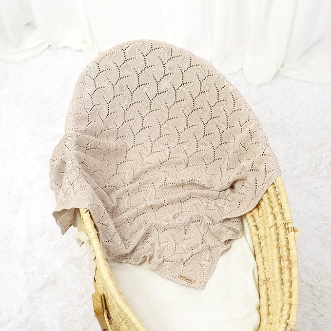 mimixiong 100% Pure Cotton Baby Blanket Extra Soft Cellular Neutral Swaddle Receiving Crib Blanket for Newborn Baby Boy Girl Size 30 x 40 inches (Light Camel)