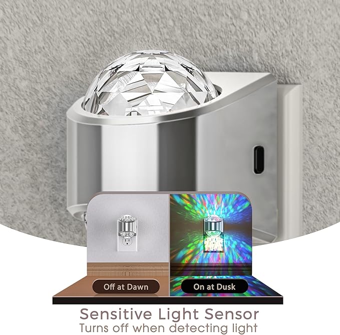 Night Lights Plug into Wall, Star Projector for Bedroom, Silver Night Light Projector for Kids, 9-Color RGB Galaxy Nightlight with Dusk to Dawn Sensor for Bathroom, Gaming Room Decor Gifts, 2 Pack