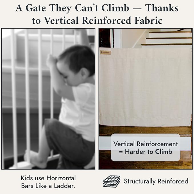 The Stair Barrier First Fabric Banister to Banister Baby Gates for Stairs 36”–42” Wide x 32” Tall– No Drill Baby Gate for Top or Bottom Staircase, Machine-Washable Climb Proof, Designed in USA, Cream